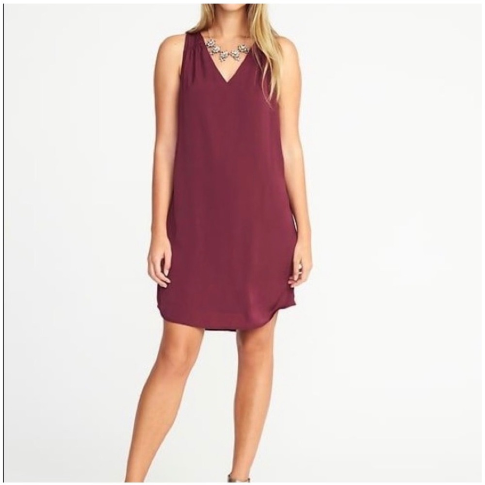 Old Navy Womens XL Burgundy Sleeveless V-Neck‎ Tie-Back Shift Mini Dress